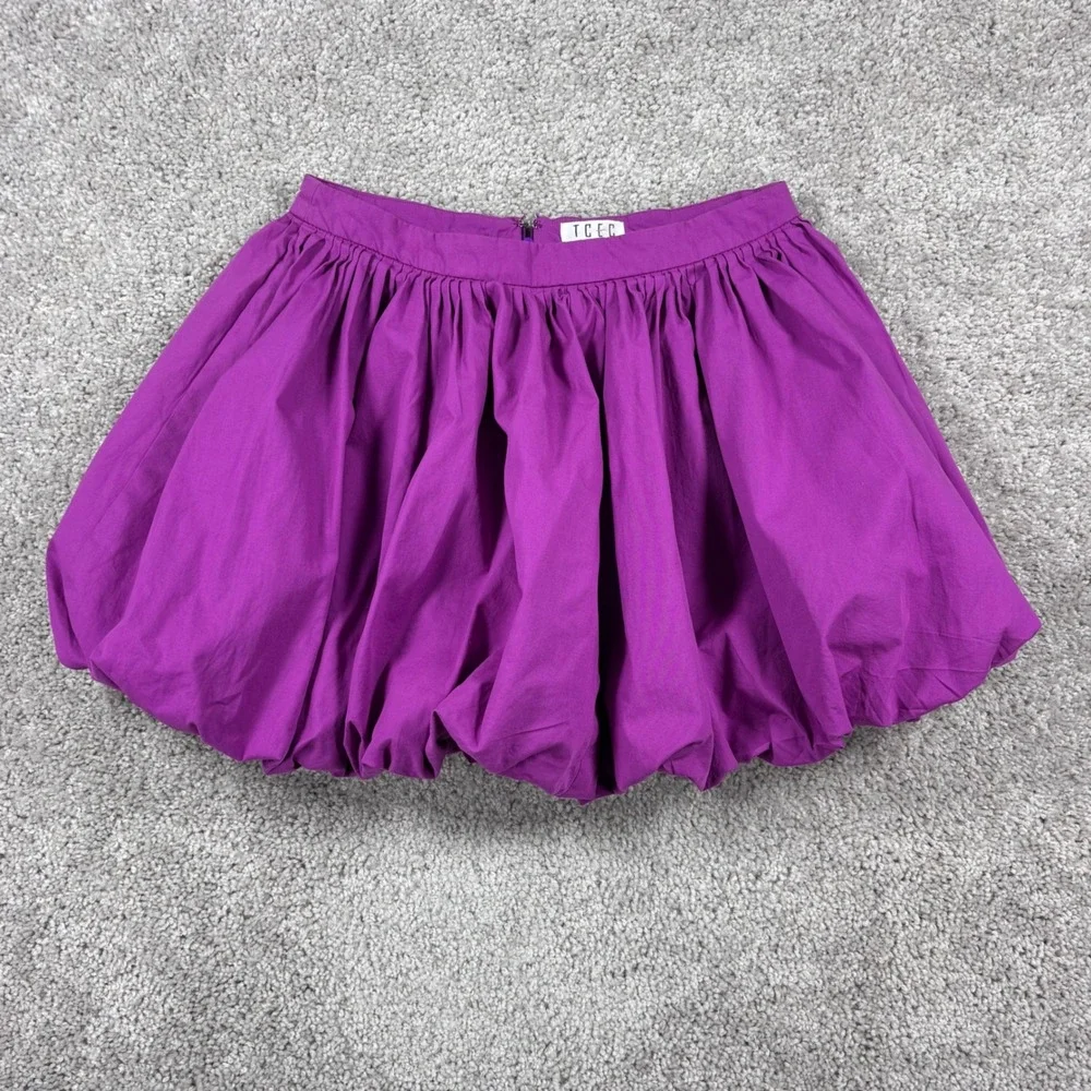 TCEC Fuchsia Purple Bubble Mini Skirt Pleated Cotton Party Event CS3426 Womens S
